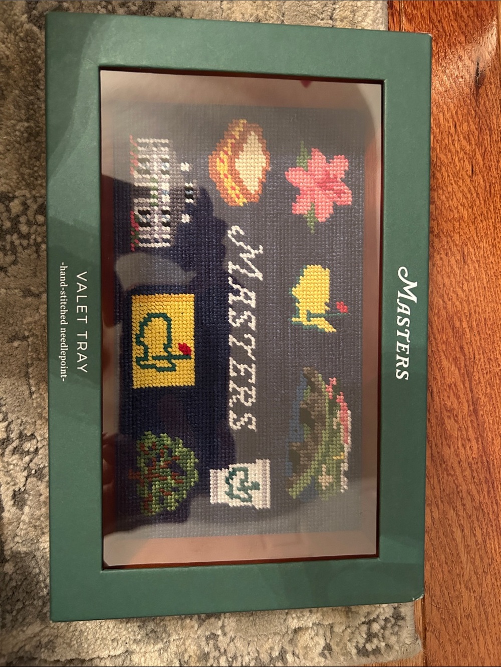Masters Navy Cross-Stitch Valet Tray with Multicolor Golf Motifs